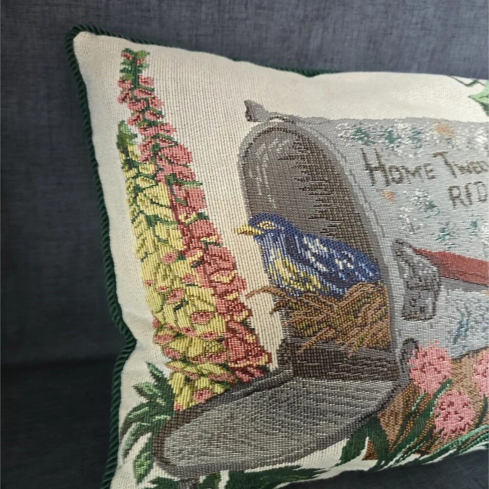 Home Tweet Home 459 Mailbox Tapestry Throw Pillow Cottagecore Birdhouse Nest